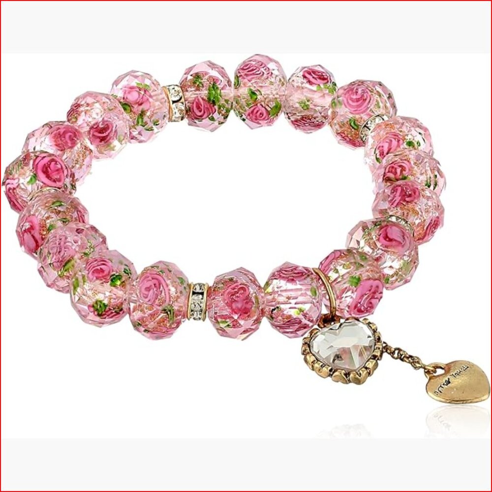 Gold-Tone Metal Stretch Bracelet with Heart Charm
